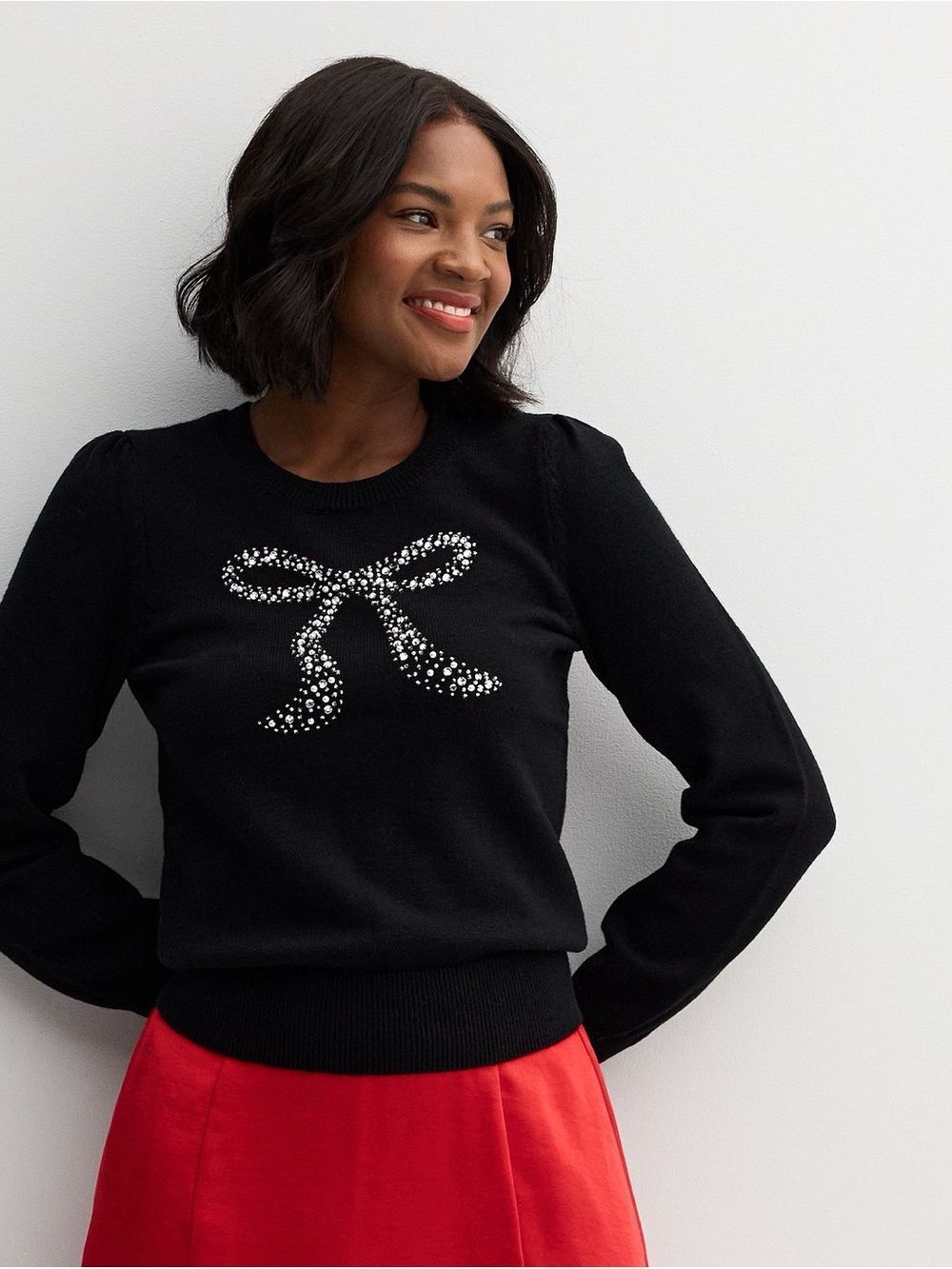 Draper James Pearl Ivory Bow Black Knit Sweater Sz M